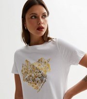 New Look White Metallic Butterfly Heart Logo T-Shirt
